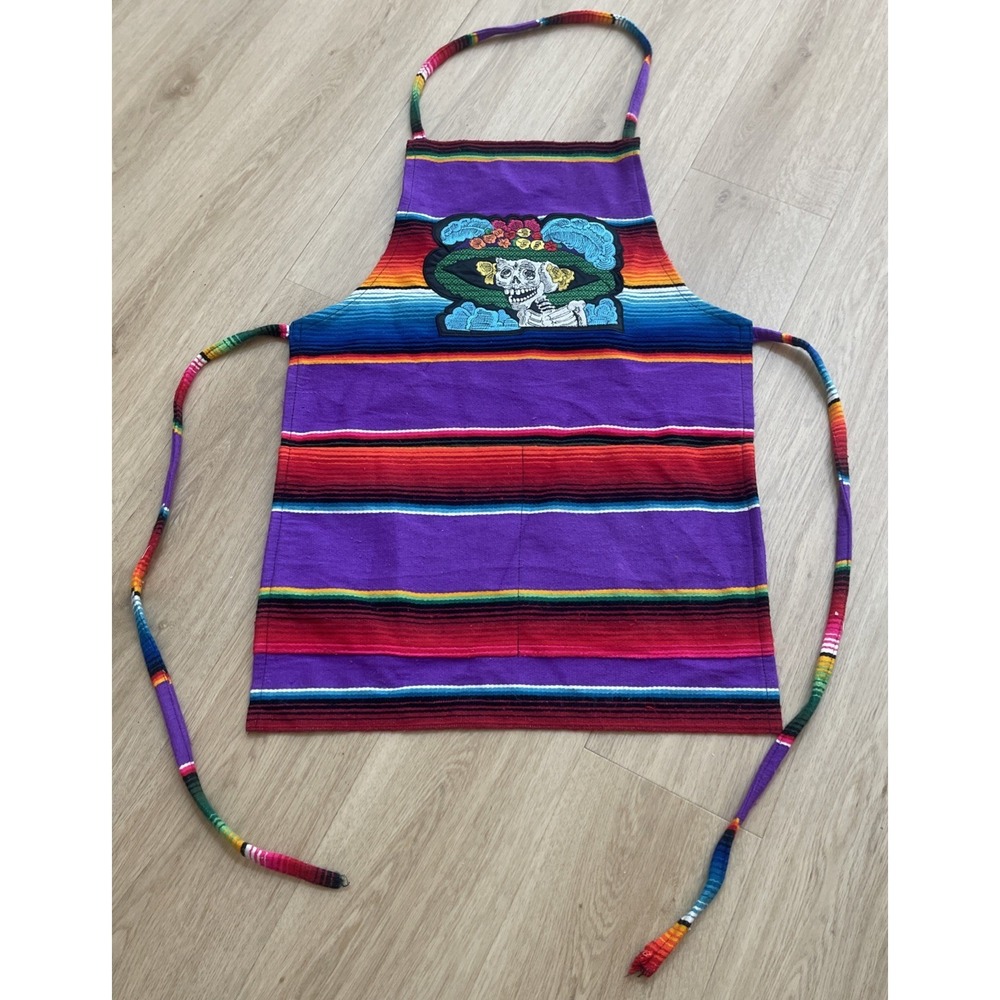 Cooking Apron Embroidered Mexican Day of The Dead Skeleton Sugar Skull Floral